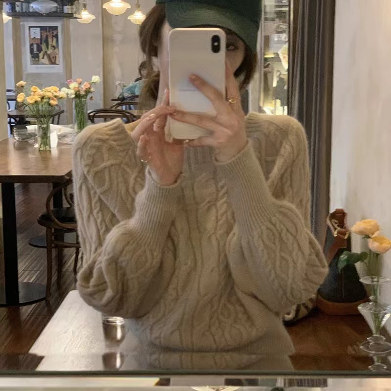 Áo dệt kim SUXI cổ vuông dáng rộng phong cách vintage Hàn Quốc thời trang thu đông cho nữ