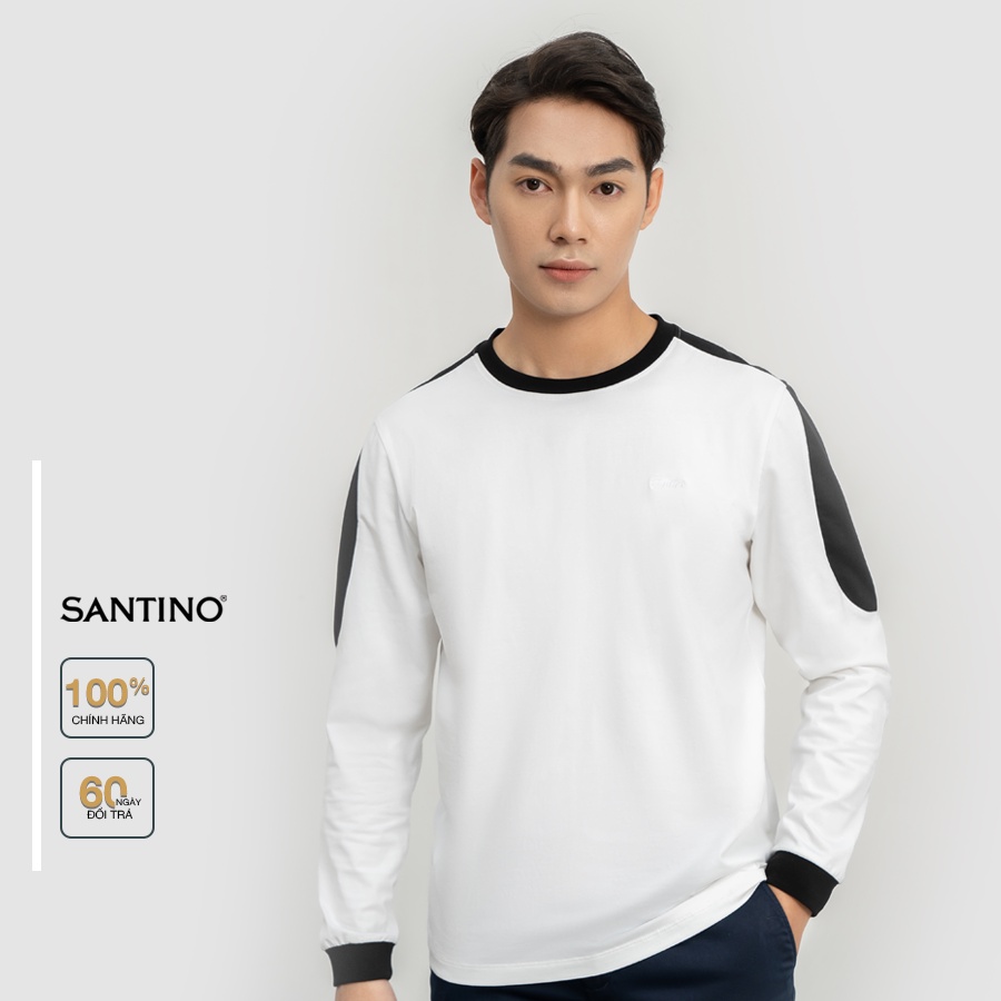 Áo Thun Nam Dài Tay Thu Đông Santino Phối Vai Trẻ Trung Chất Cotton Thoải Mái Giữ Ấm Cơ Thể Form Thoải Mái P901
