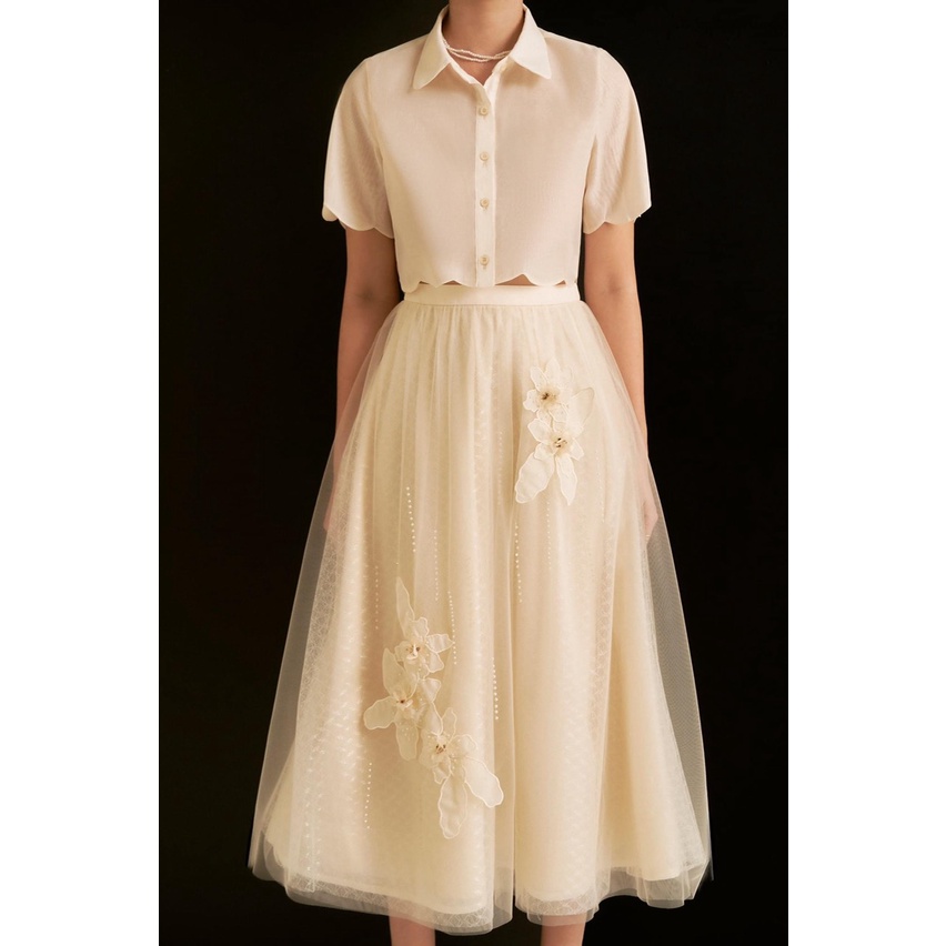 MAVEN - Chân váy kem lưới xoè đính kết Gabi Skirt