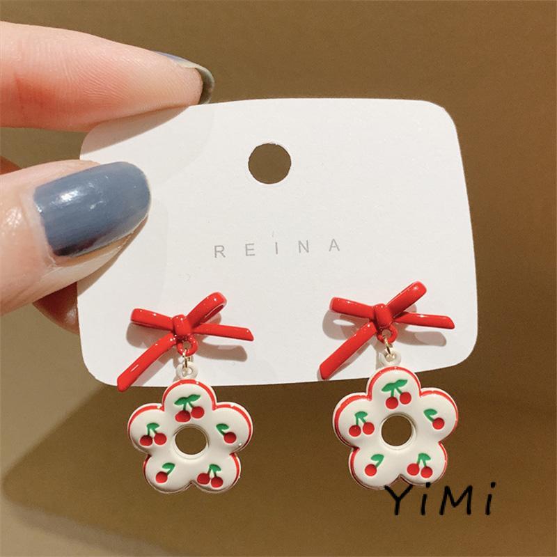 Khuyên Tai Hình Nơ/Bánh Donut/Cherry Dễ Thương Phong Cách Hàn Quốc 2022