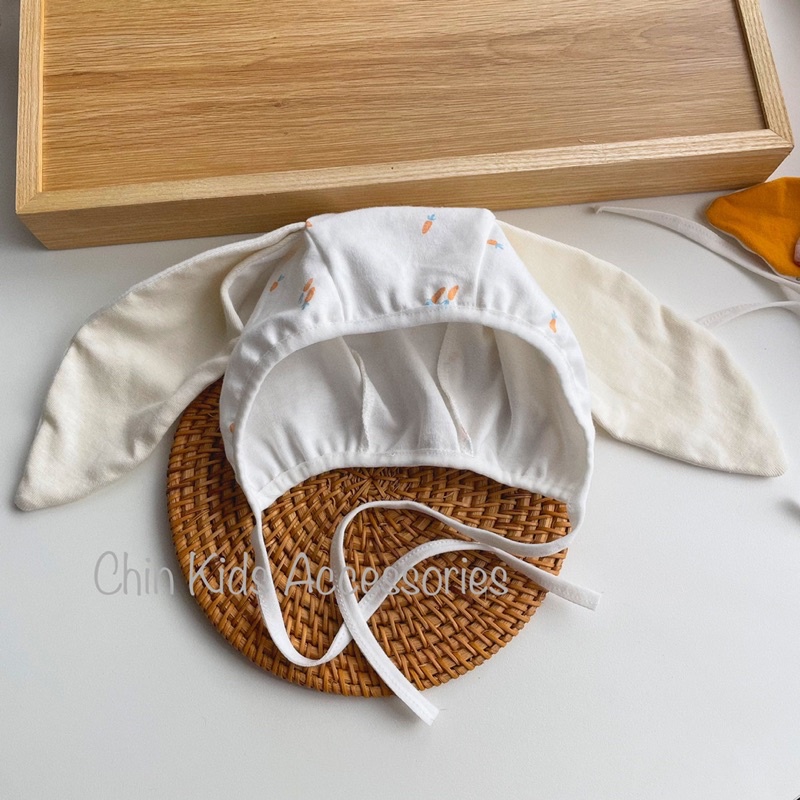 Mũ tròn tai thỏ vải cotton cho bé