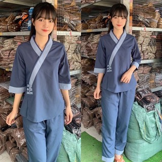 ĐỒ LAM ĐI CHÙA 3 Nút kate phối viền vải kate mềm dành cho nữ