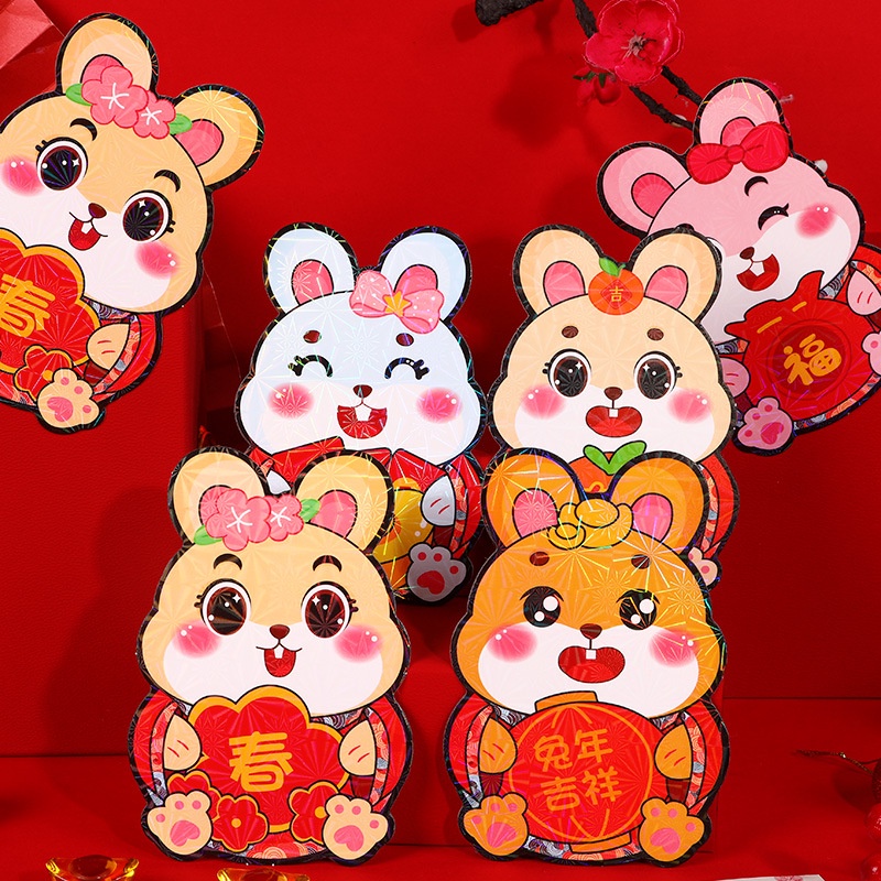 Set 100 Bao Lì Xì Mini Họa Tiết Thỏ Hoạt Hình Sáng Tạo Màu Đỏ Dành Cho Trẻ Em 2023