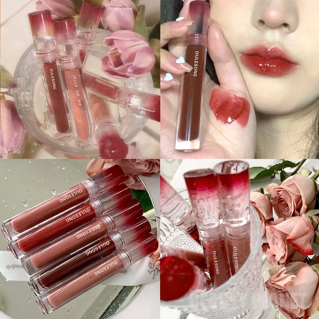 Son bóng OULESONG tông màu nude mềm mại chống thấm nước dành cho trang điểm