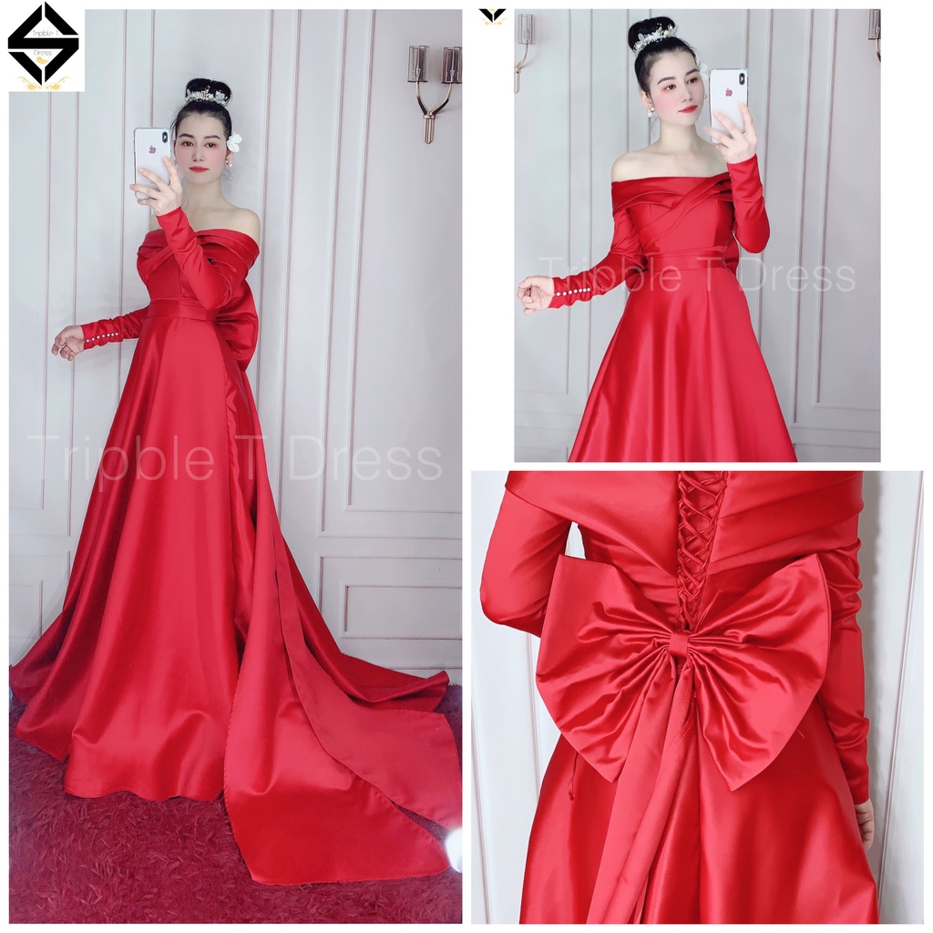 Đầm maxi cưới TRIPBLE T DRESS cho dâu xinh đi bàn kèm nơ lưng rời - size S/M/L - MS172Y