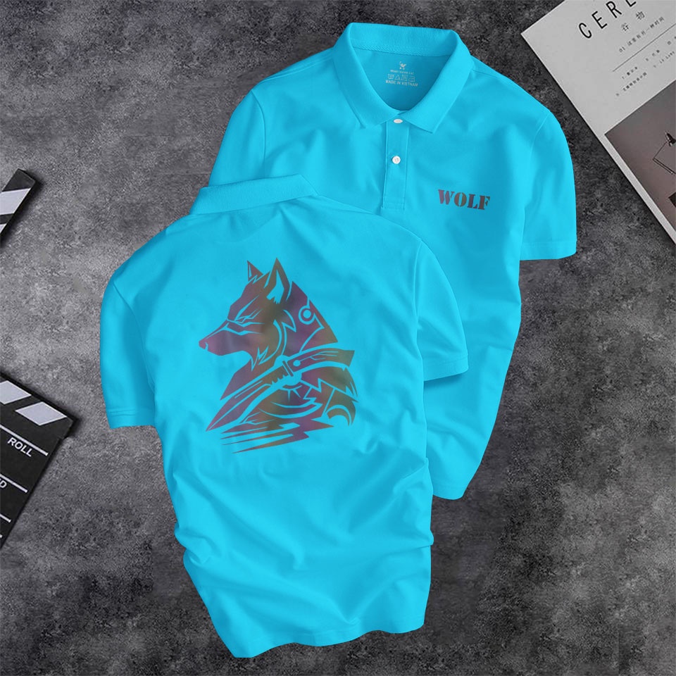 Áo polo nam Depstyle PT150 in hình sói phản quang, vải thun poly cá sấu 4 chiều mặc mát.