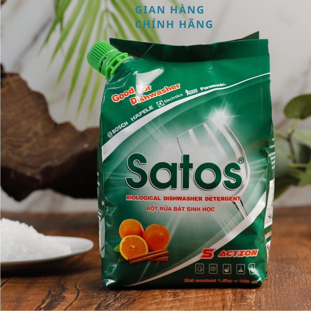 BỘT RỬA BÁT SINH HỌC SATOS 1.5kg - Dùng cho tất cả các dòng máy rửa bát - không mùi, rửa sạch, an toàn cho sức khoẻ