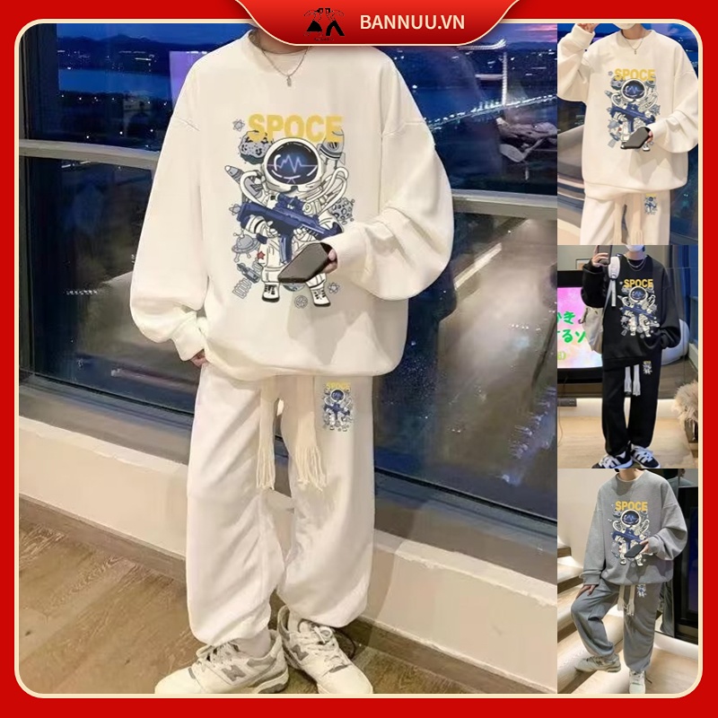 Set đồ nam Ống Rộng đồ bộ nam Thời Trang đồ bộ nữ Áo Thun Ngắn Tay In Chữ + Quần Dài đồ bộ thể thao nữ