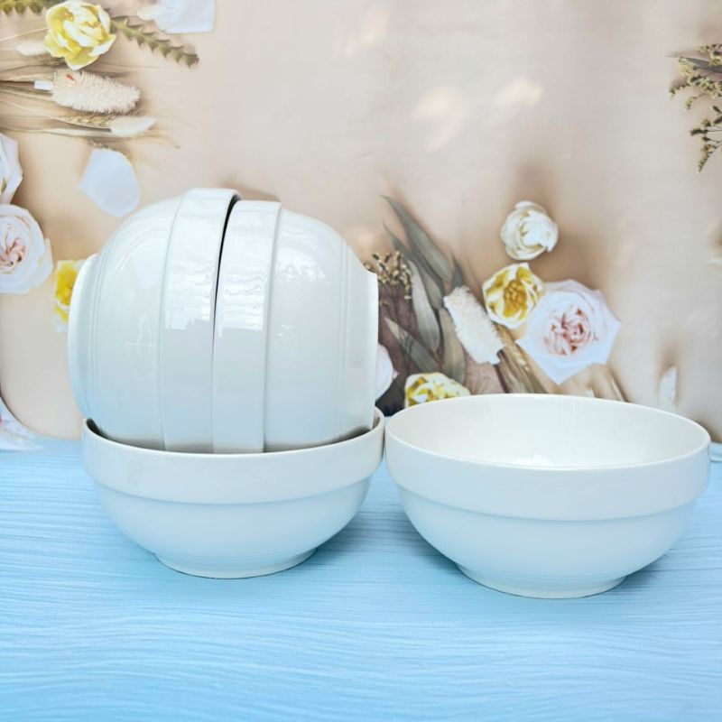 Tô Sứ Trắng Có Ngấn 7Inch 18Cm - Tráng Men Cao Cấp, Tô Canh, Tô Phở