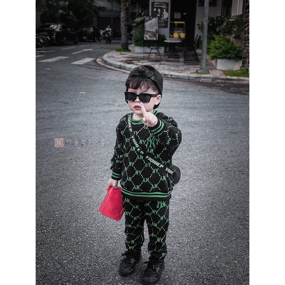 BỘ NỈ DA CÁ BÉ TRAI MLB NY XANH LÁ