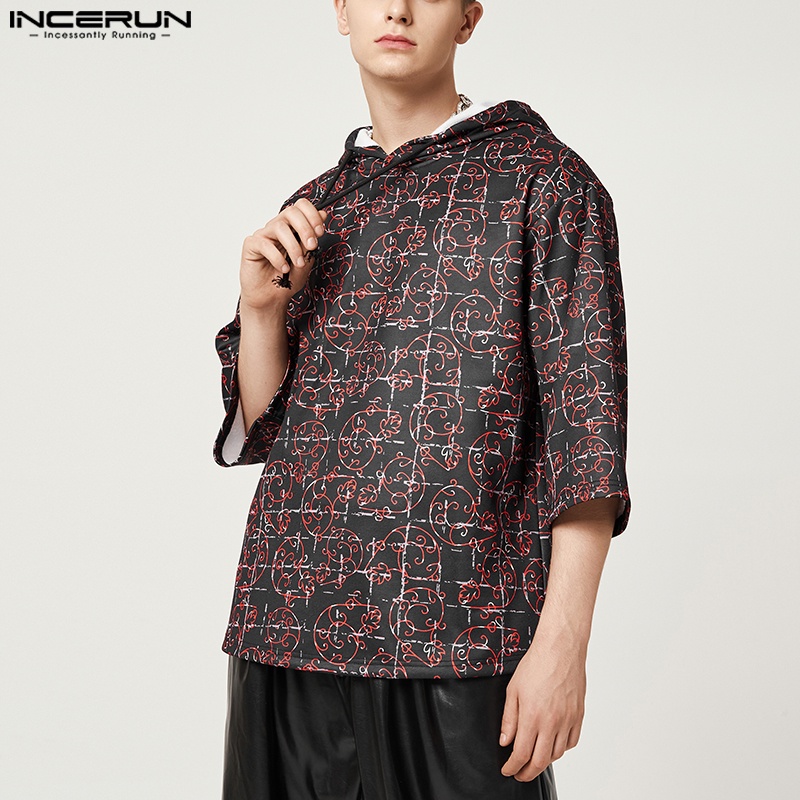 Áo hoodie INCERUN tay lỡ 3 / 4 thời trang nam