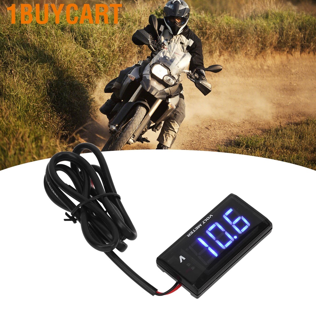 1buycart Universal LCD Motorcycle Voltmeter Ultra Thin Waterproof with Left Bracket DC12V
