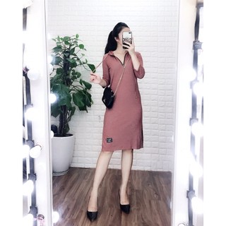 Đầm thun gân form suông tay dài có nón trùm đầu dành cho nữ
