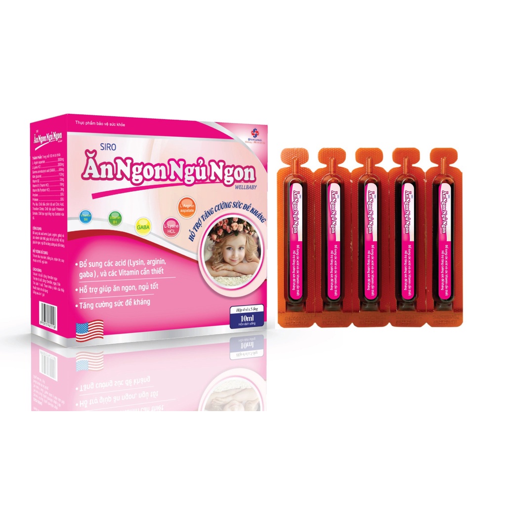Ăn ngủ ngon cho trẻ. Siro Ăn ngon ngủ ngon. tăng đề kháng cho bé. hộp 30 gói