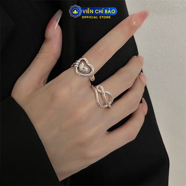 Nhẫn bạc nữ tim bản to, xoắn cách điệu chất liệu bạc 925 thời trang phụ kiện trang sức Viễn Chí Bảo N000841 N000842