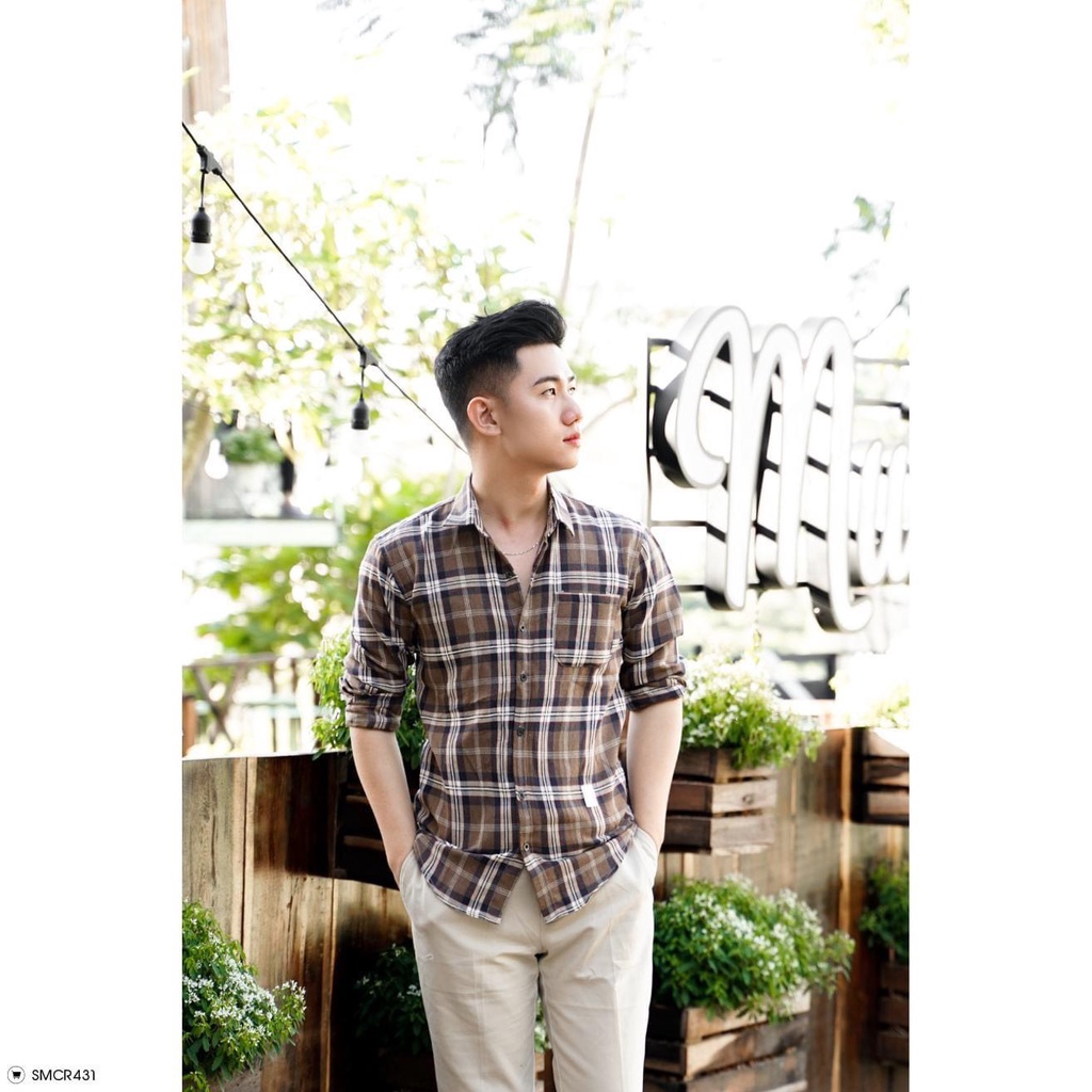 Áo Sơ Mi Nam Mẫu Caro Cotton Nỉ Phối BEACON DENIM Mã SMCRR431