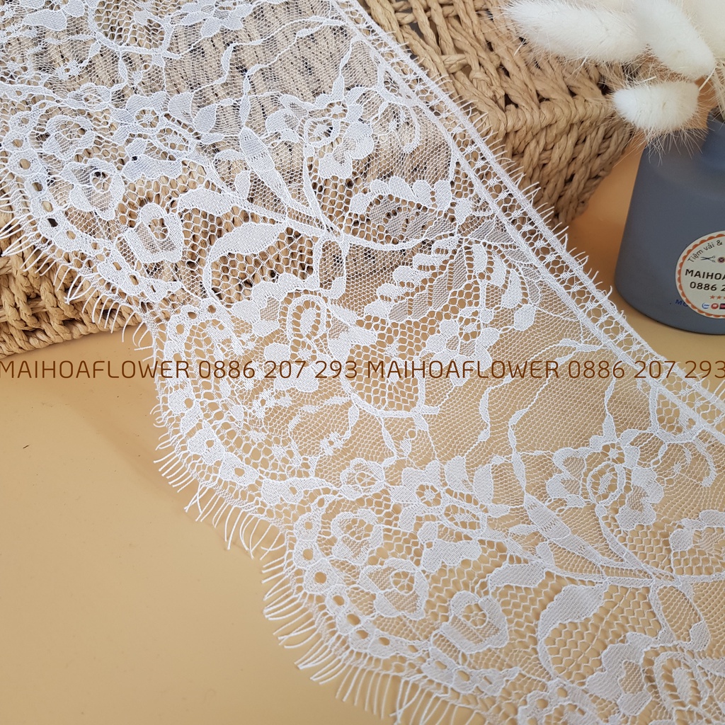 Cuộn dây viền ren lưới LMI6T dài 3 mét dùng may đồ và trang trí decor Maihoaflower