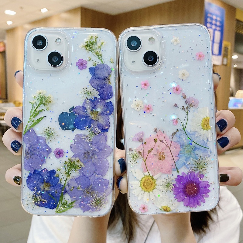 Ốp Điện Thoại TPU Cứng Họa Tiết Hoa Lấp Lánh Cho iPhone 14 13 12 11 Pro Max Mini XS XR X 8 7 6 6S Plus + SE 2020