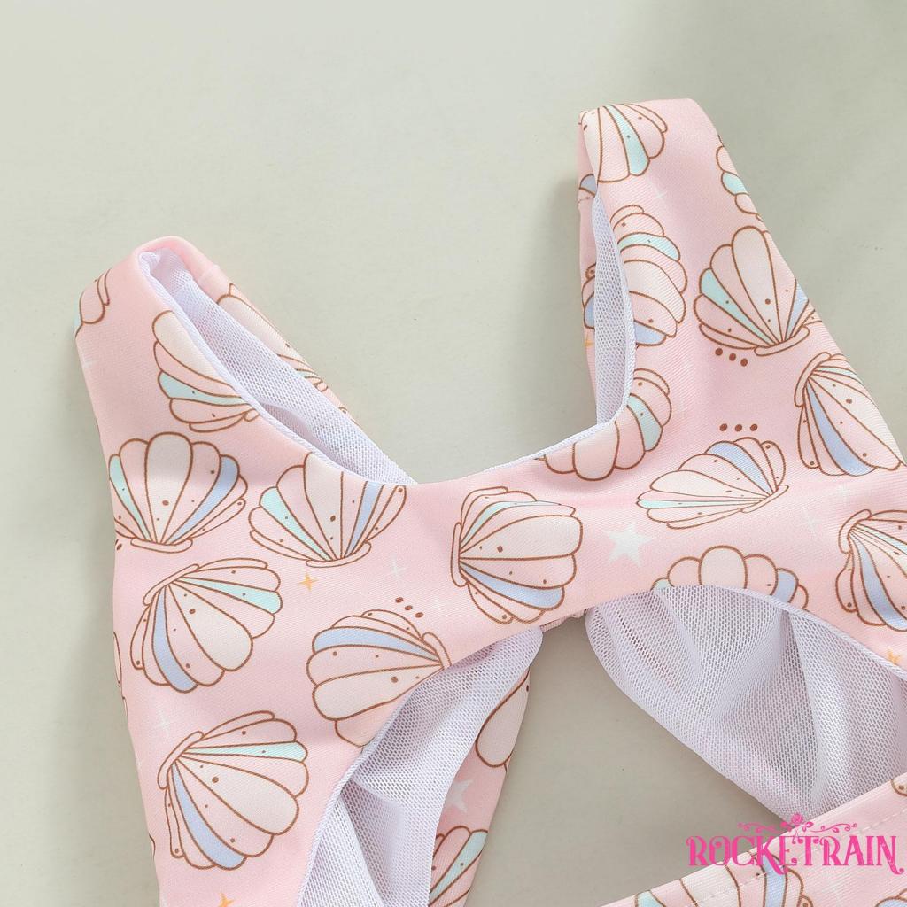 Bộ Đồ Bơi Một Mảnh Không Tay In Họa Tiết Vỏ Sò / Hoa Thời Trang Mùa Hè Cho Bé Gái