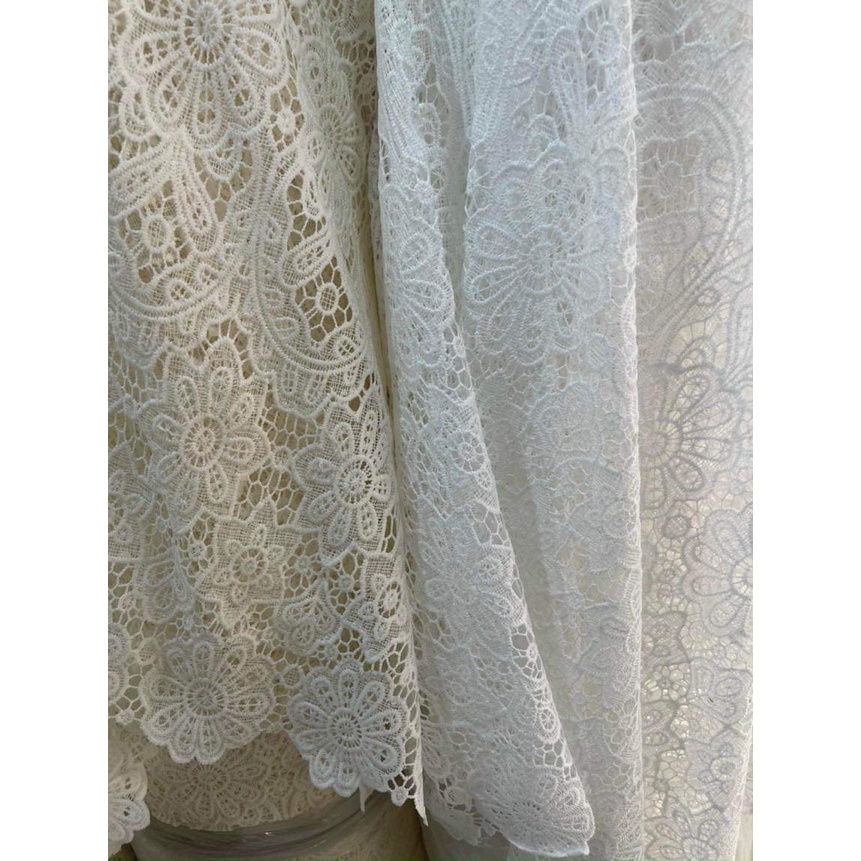 Vải ren sợi chân ren hoa hàng loại một có 3 màu trắng kem đen