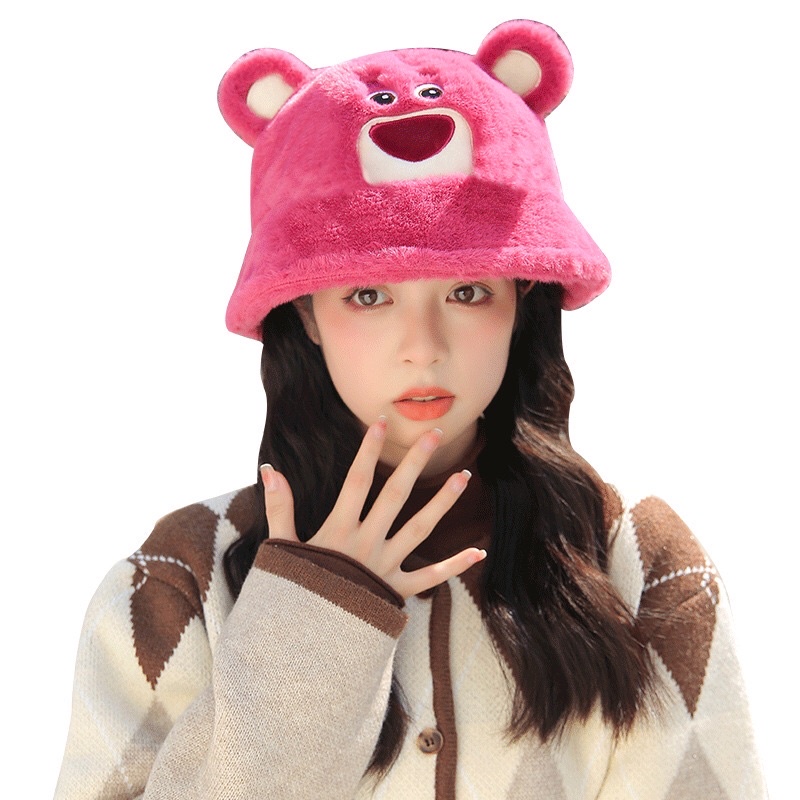 Mũ Tai Bèo Vải Lông Cừu+ khăn+ bịt tai Chống Lạnh Họa Tiết Gấu Dâu Tây Disney Thời Trang Thu Đông loại 1 2022