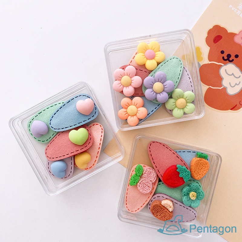 Set 5 Kẹp Tóc Bằng Da Họa Tiết Hoạt Hình Dễ Thương Cho Bé Gái