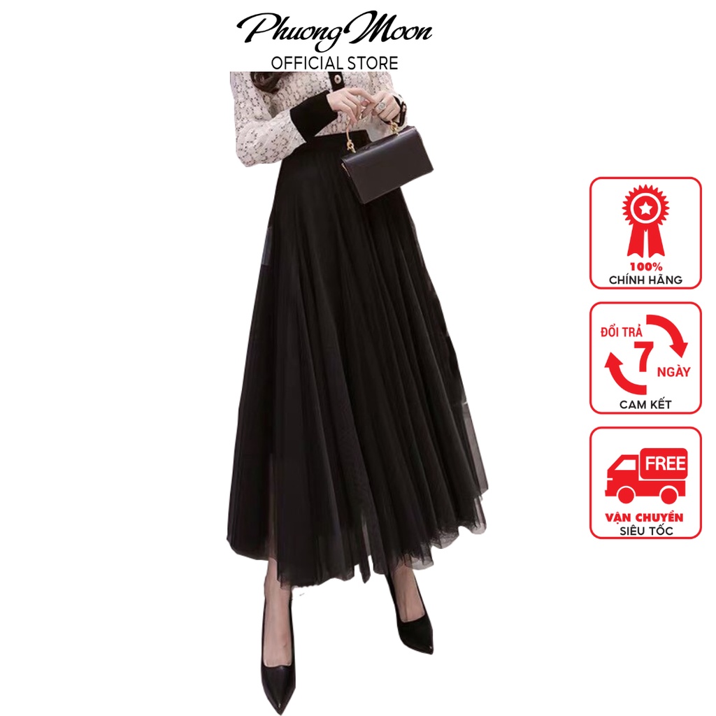 Chân váy dài PHUONGMOON, hàng dày dặn 3 lớp chất voan nhẹ mặc tôn dáng
