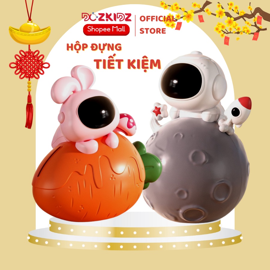Hộp đựng tiết kiệm có đèn, ống heo lì xì dễ hình củ cà rốt và phi hành gia dễ thương cho bé nhựa ABS - Dozkidz