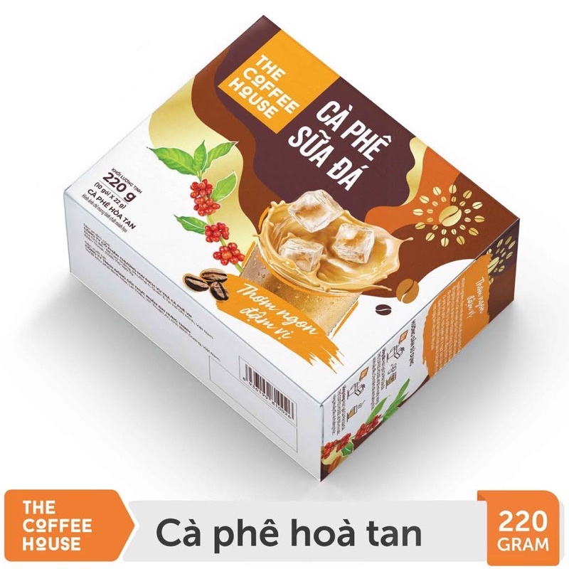 1 hộp Cà Phê Sữa The Coffee House Hòa Tan, hộp 220gr, 10 gói/hộp cafe - date 08.2023