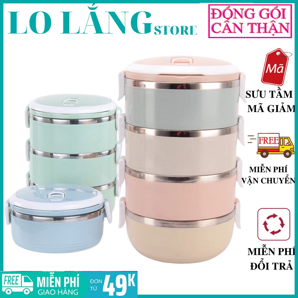 Hộp đựng cơm lúa mạch giữ nhiệt 2-3 tầng nhựa 2 lớp cách nhiệt kèm qua