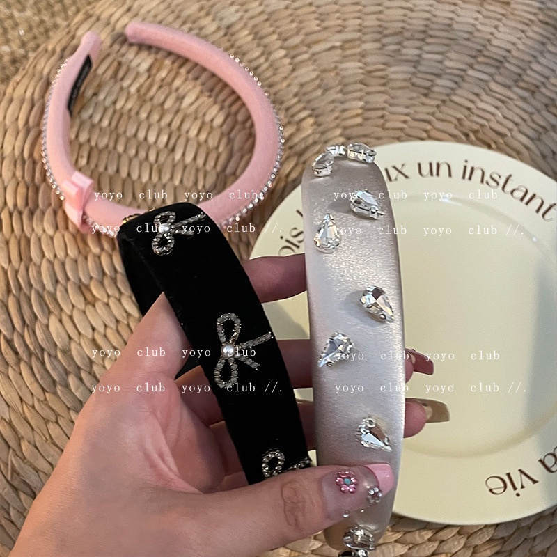 Băng Đô Cài Tóc Bằng Lông Nhung Đính Đá Quý Cao Cấp Phong Cách Mới Cho Nữ