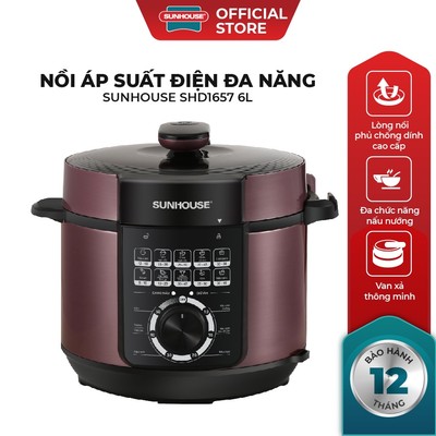 Nồi áp suất điện đa năng Sunhouse SHD1657 | Dung tích 6L | Công suất 1000W | Lòng nồi chống dính cao cấp, an toàn