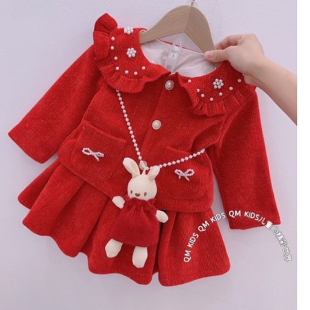 Set Váy dạ nhung kim tuyến cao cấp cho bé gái