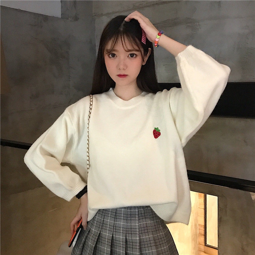 IELGY IELGY Áo sweater Dáng Rộng Thêu Họa Tiết Màu Sắc Ngọt Ngào Phong Cách Hàn Quốc Cho Nữ