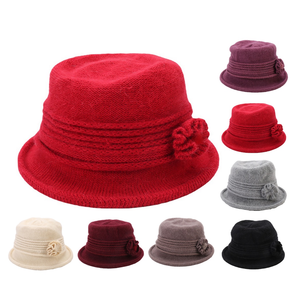 Cửa Hàng Tốt Nhất| Mũ Bucket Dày Dặn Ấm Áp Hình Hoa Trang Trí Cho Nữ