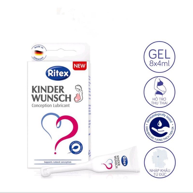 Hàng nhập khẩu- tuýp tạo môi trường  Ritex  Kinderwunsch hỗ trợ mang thai tự nhiên hộp 8 tuýp 4ml
