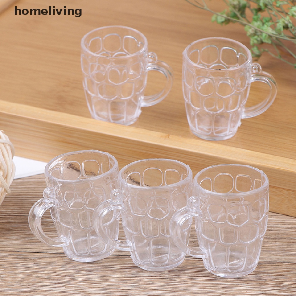 Set 5 Ly Rượu / Bia Bằng Nhựa Trong Suốt Tỉ Lệ 1: 12 Trang Trí Nhà Búp Bê