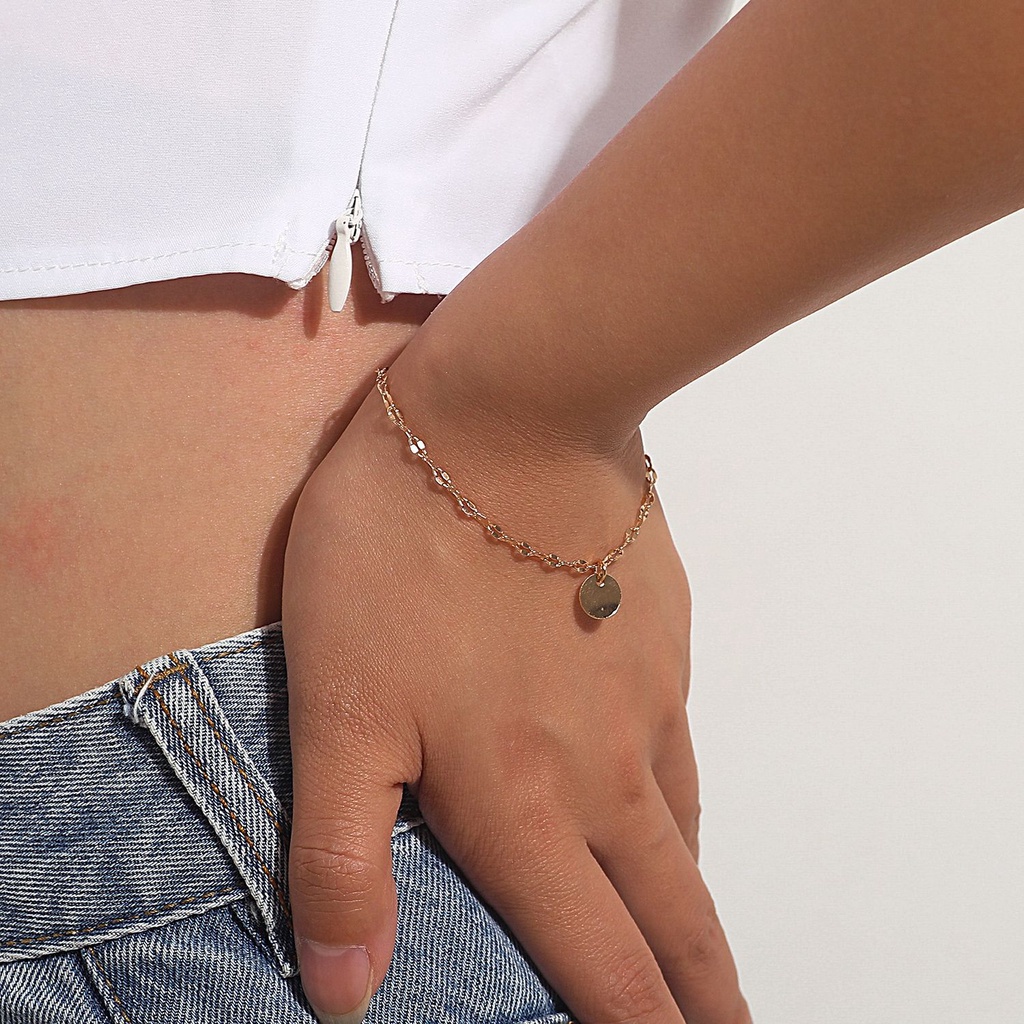 Vòng Tay Mặt Hình Đĩa Kim Loại Đơn Giản Thời Trang Cho Nữ