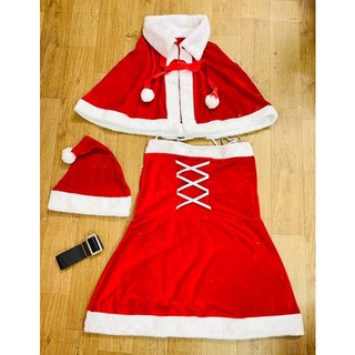 Váy noel người lớn chất liệu nhung dài tay kèm mũ