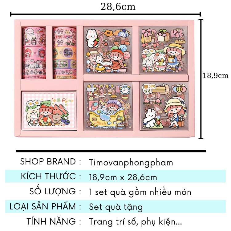 Hộp Quà Tặng Set Sinh Nhật Combo Washi Tape Sticker Note Cute Timo WS3