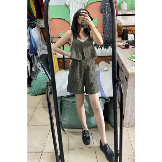 jump đùi hai dây phối bèo size S M màu rêu