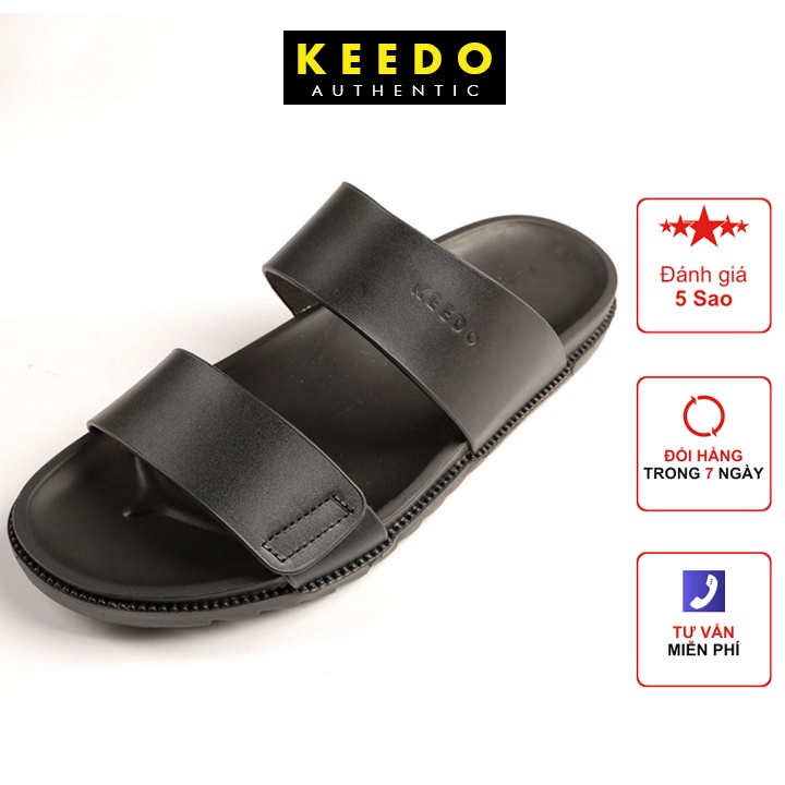 Dép Nam hai quai ngang Cao Cấp KEEDO BH00404 da bò thật