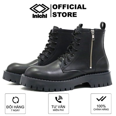 Giày Chunky Combat Boots da thời trang INICHI G1111 da lì , khóa kéo phiên bản đế chunky cao cấp