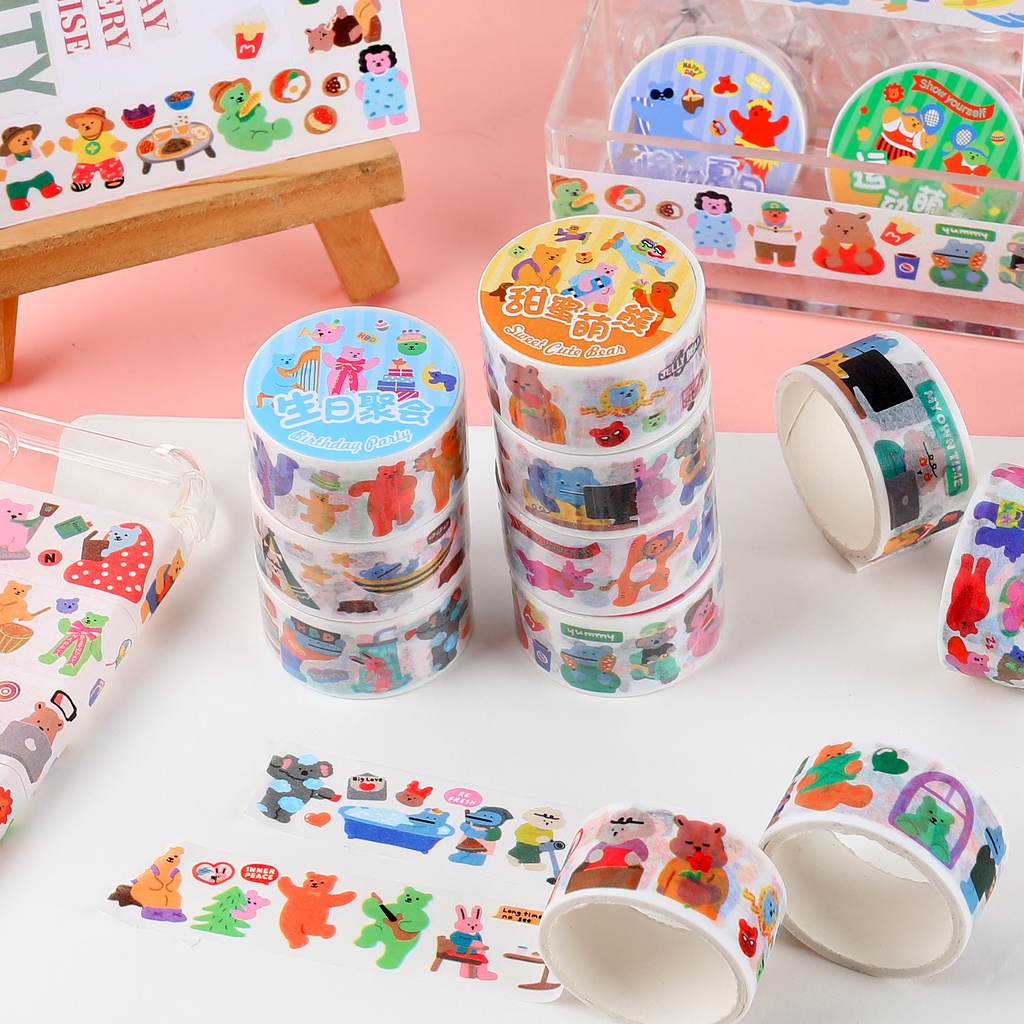 Băng Keo Dán Trang Trí Nhật Ký Hình Gấu Hoạt Hình Dễ Thương DIY