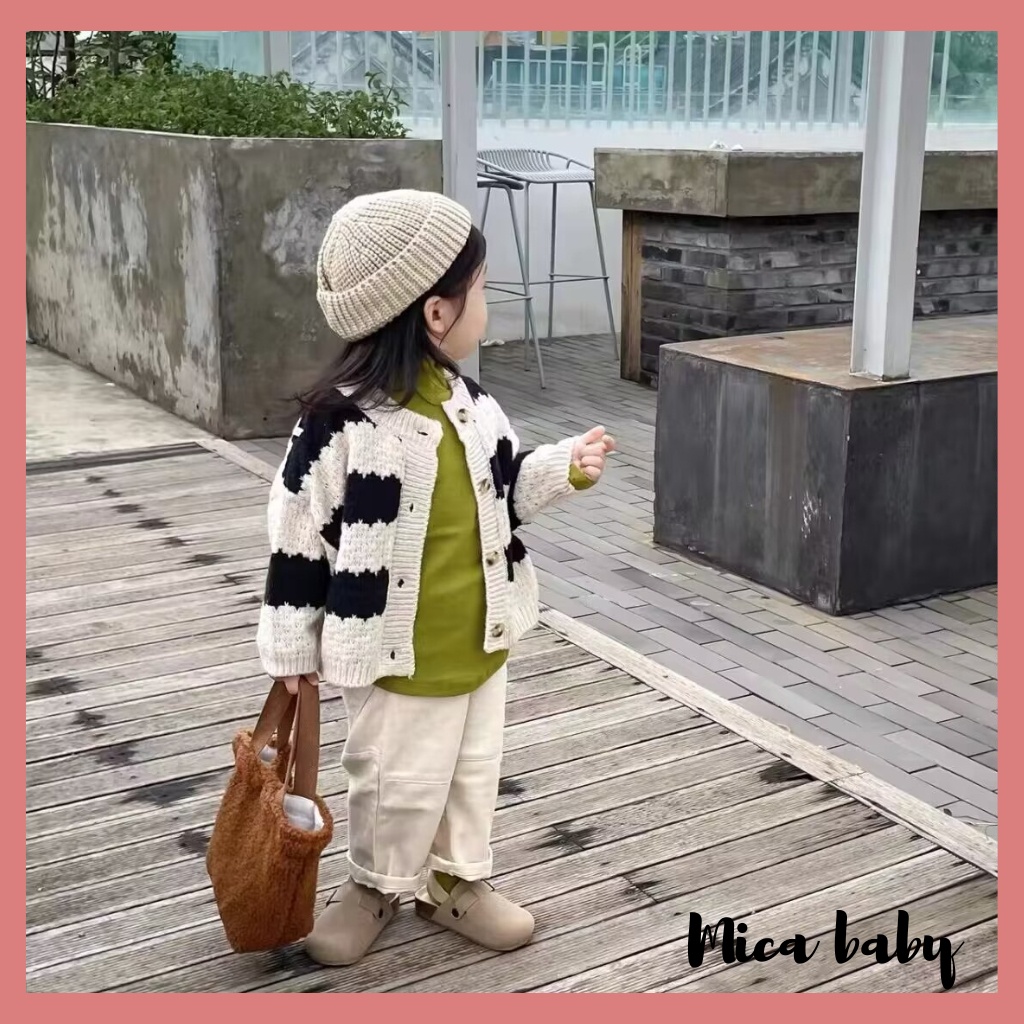 Áo khoác len cardigan kẻ sọc thu đông phong cách Hàn Quốc mềm mại đáng yêu cho bé QA64 Mica baby