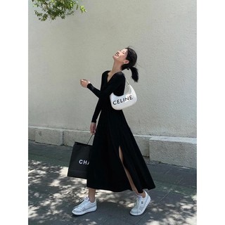 Đầm thun xòe dáng dài cổ tim
