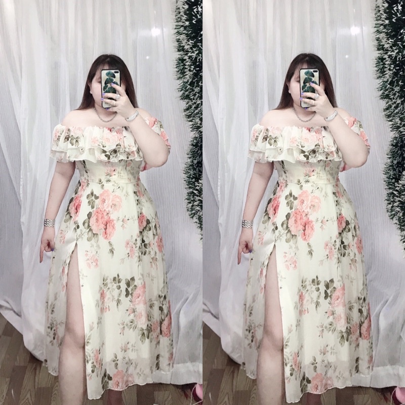 Đầm voan hoa xẻ tà