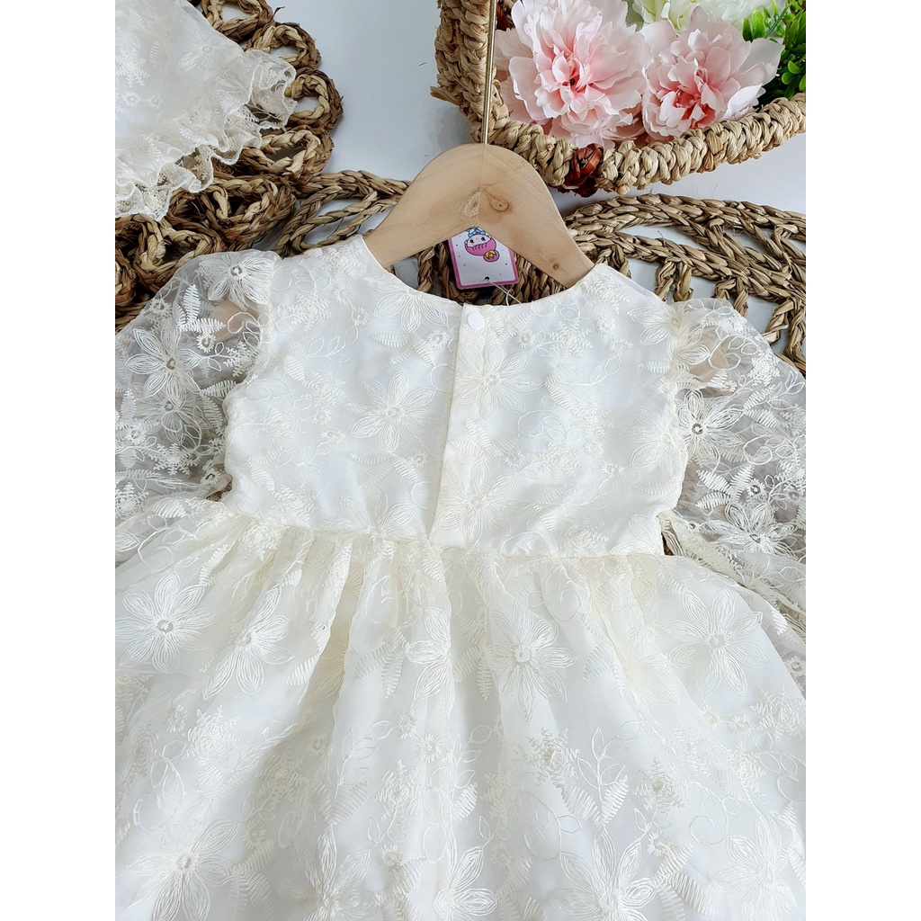 Váy Tiểu Thư Ren Trắng Kèm Phụ Kiện, Đầm Công Chúa Cho Bé Sơ Sinh, Đầm Đầy Tháng - Hàng Thiết Kế