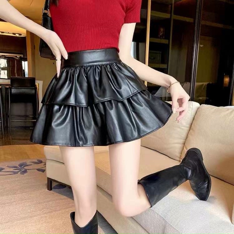 Chân Váy Da 2 Tầng,Váy Xòe Xếp Ly Hàng QC
