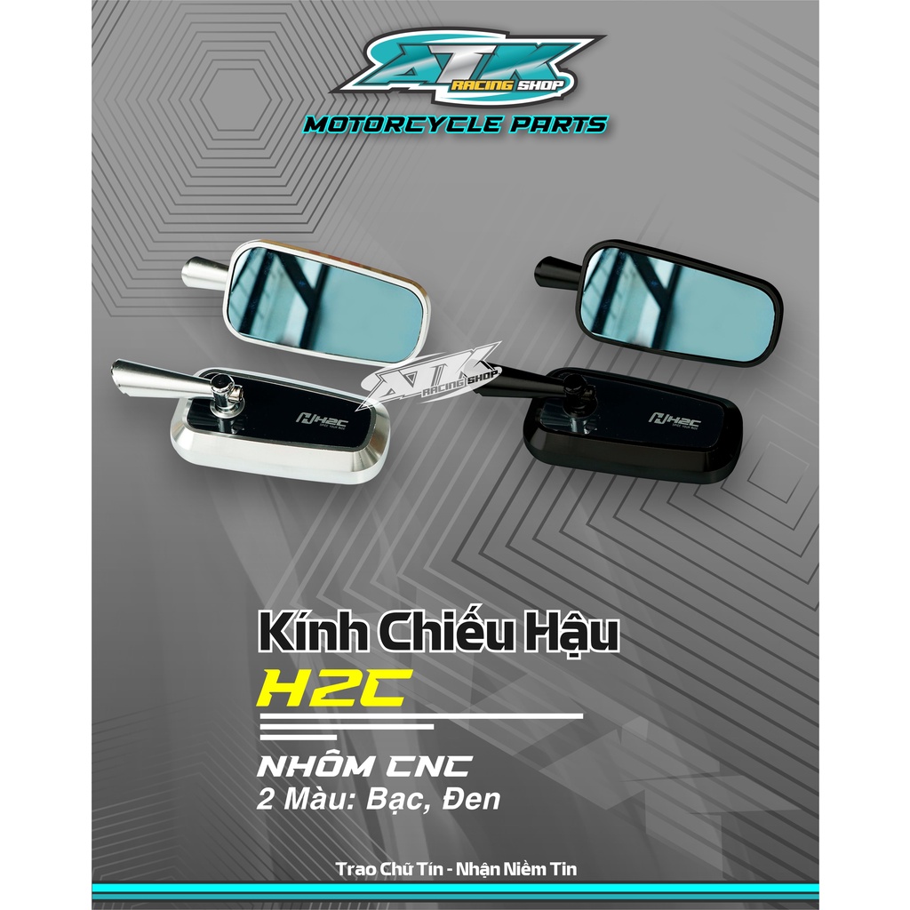 Kính gương H2C vuôn nhôm cnc chân ngắn hàng chuẩn loại 1 dành cho tất cả các loại xe máy